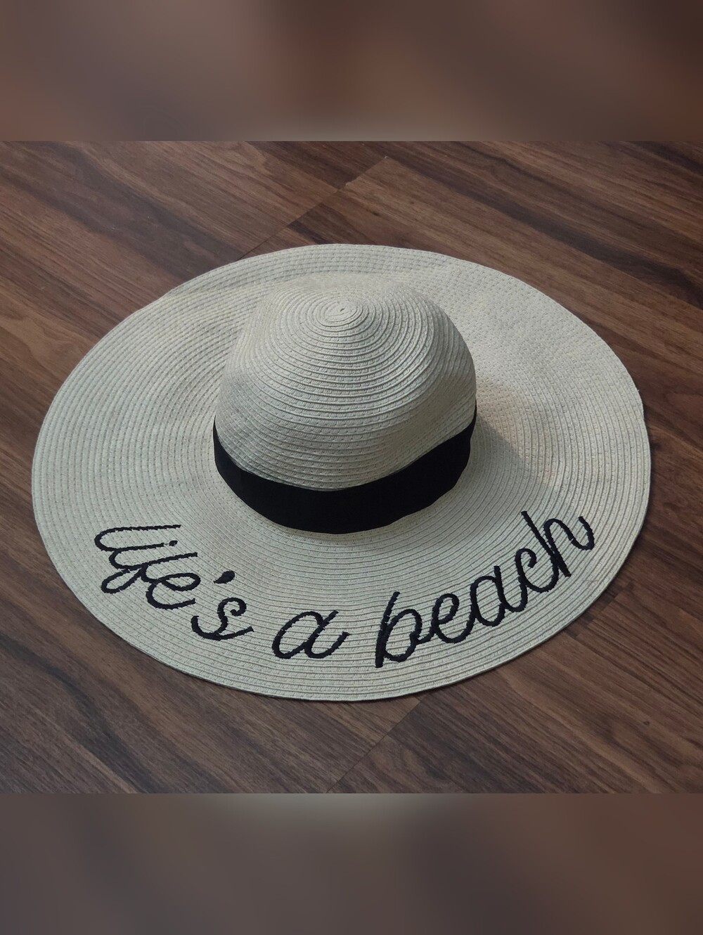 Serra Straw Sun Hat with Black Band and Script